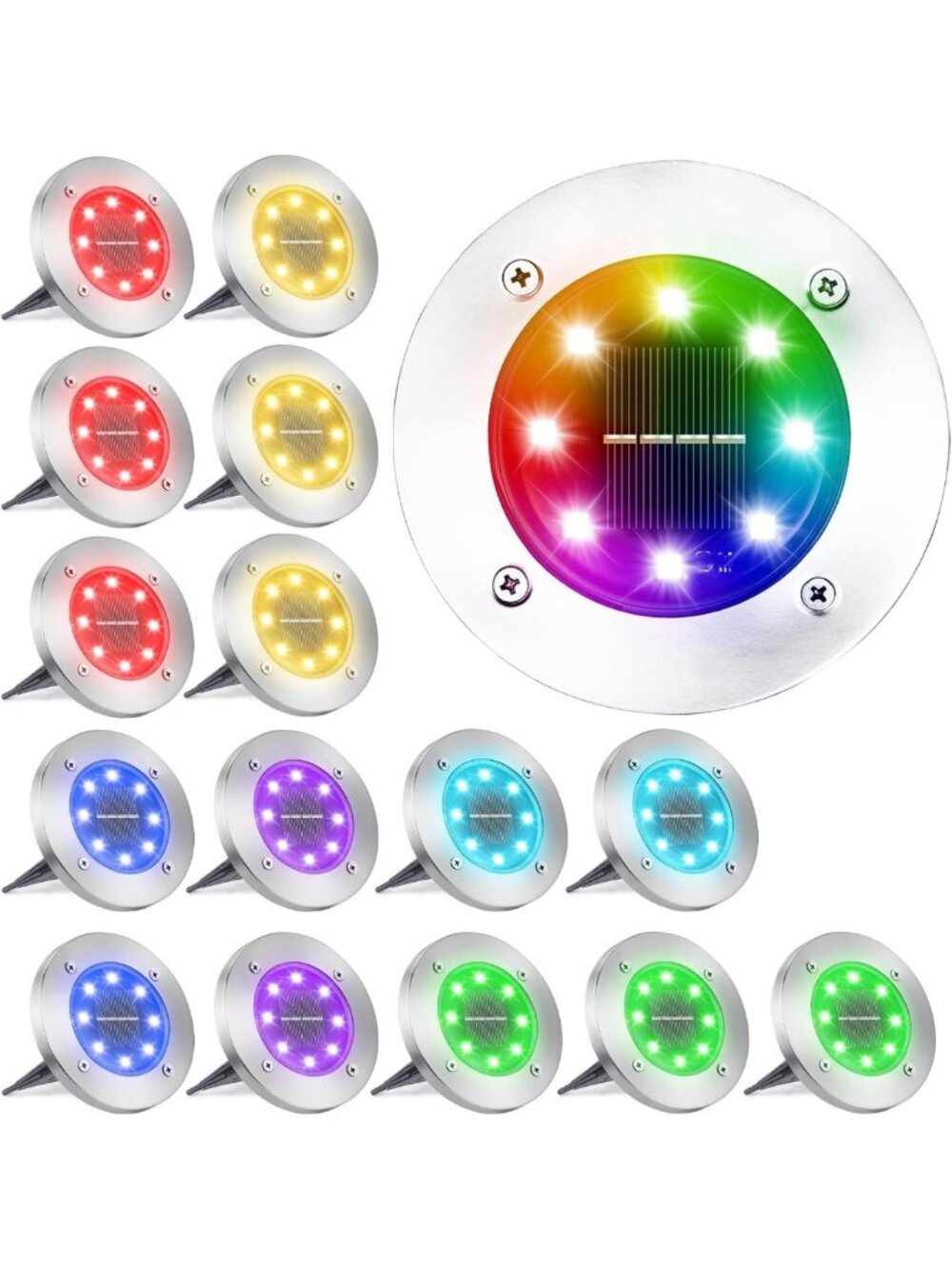 16 Pack Solar Ground Lights - Waterproof Color Changing LED Disk Lights for